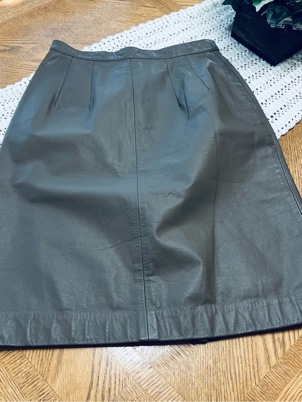 Petite Sophisticate Taupe Leather A-Line Skirt
